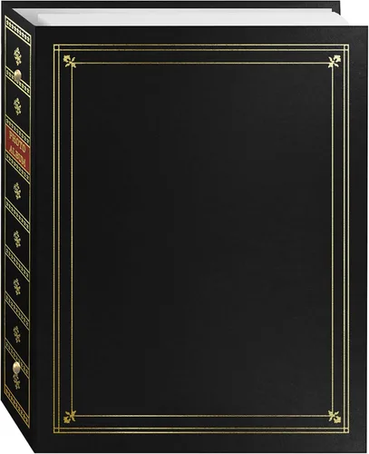 Pioneer Photo Albums Cubierta de cuero sintético negro encuadernado con 3 anillos con detalles dorados para impresiones de 4 x 7 pulgadas, 5 x 7