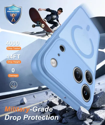 Miniatura 4 de FNTCASE Funda para iPhone 17 Pro: Fundas delgadas translúcidas de color azul claro compatibles con MagSafe, protección completa de la cámara