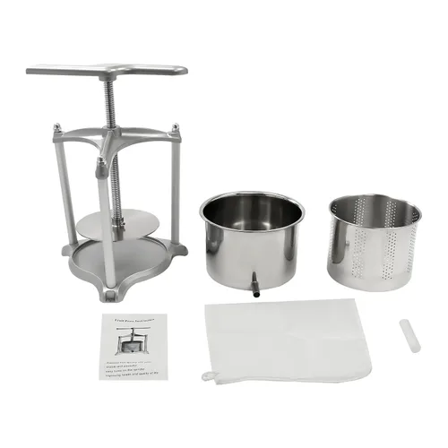 Miniatura 9 de Máquina manual de prensa de vino de frutas con mango en T y bolsa de filtro, molinillo de sidra de frutas de estructura triangular con barriles