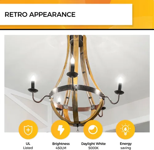 Miniatura 3 de Hizashi Bombillas LED de candelabro, E12, 40W regulables, CRI 90+, 4W, 450 lm, 5000K blanco diurno, bombillas de araña CA10, bombillas de vela
