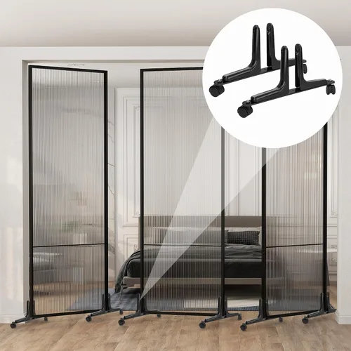 Miniatura 9 de MYOYAY Paquete de 2 soportes para pantalla divisora de habitación, pies divisores de habitación, rueda movible, pantalla de privacidad, soporte Negro