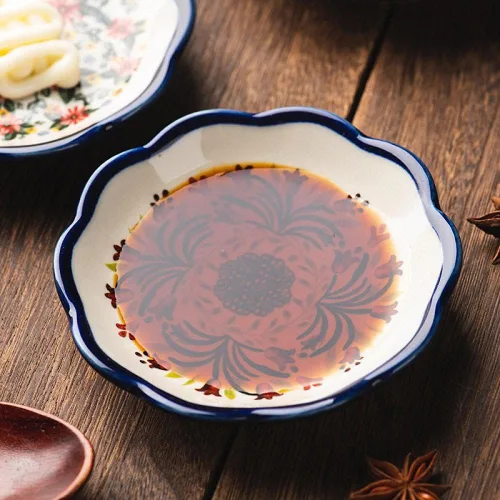 Miniatura 2 de Sizikato 4 platos de porcelana para aperitivos, plato de salsa de 4 pulgadas, patrón de flores exóticas