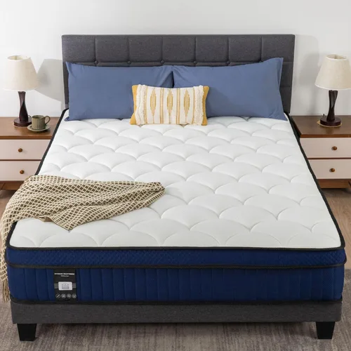 Miniatura 9 de Colchón King, Colchón Híbrido de 12 Pulgadas con Pillow Top en una Caja de Firmeza Media Sin Fibra de Vidrio, Espuma Viscoelástica Suave