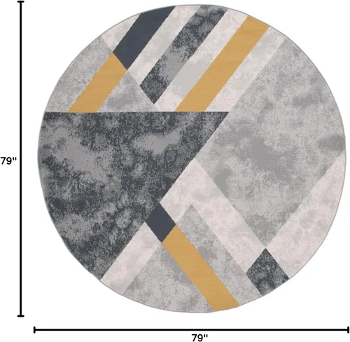 Miniatura 2 de SAFAVIEH Odyssey Collection - Alfombra redonda de 6 pies 7 pulgadas, gris y negro dorado, diseño abstracto moderno, ideal para zonas de alto tráfico