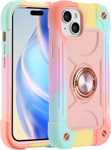 Miniatura 120 de MARKILL Funda compatible con iPhone 15 de 6.1 pulgadas con soporte integrado, [grado militar resistente de cuerpo completo] protección contra Rosa