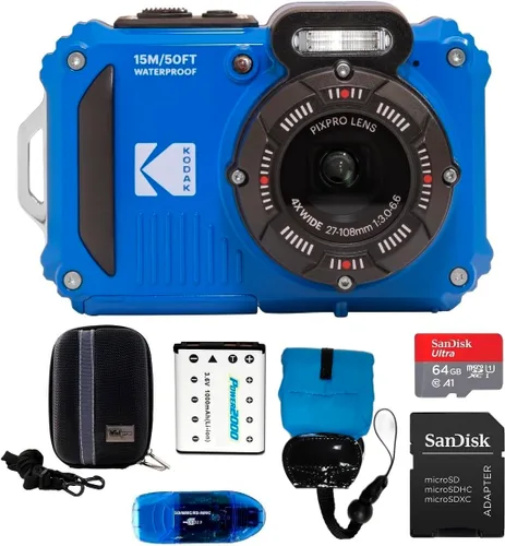 Miniatura 5 de Kodak PIXPRO WPZ2 - Paquete de cámara digital impermeable, incluye: tarjeta de memoria MicroSD SanDisk de 64 GB, batería de repuesto y más