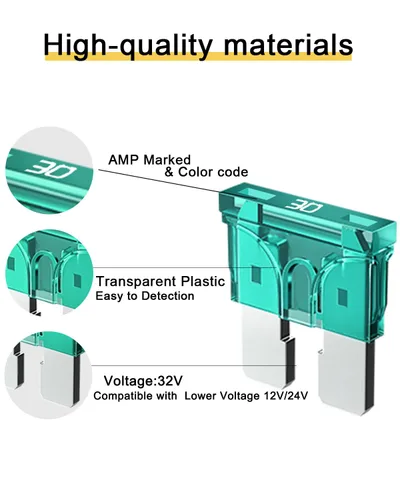 Miniatura 4 de Riseuvo 50 fusibles estándar de 30 A para automóvil, fusibles automotrices de 30 amperios (ATO/APR/ATS), fusible de hoja de 32 V (12/24 V)