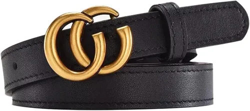 AMENAS Cinturón clásico de cuero negro para mujeres u hombres, cinturón de hebilla dorada para pantalones de mezclilla, vestido con 1.2 pulgadas