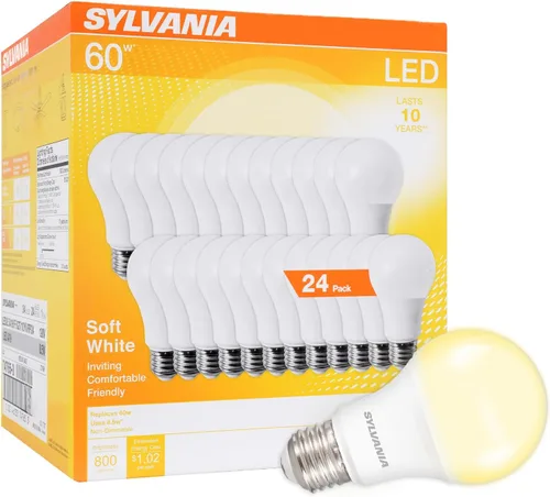 LEDVANCE Sylvania - Bombilla LED A19, equivalente a 60 W, eficiente 8.5 W, 10 años, 2700 K, 800 lúmenes, esmerilada, blanco suave (74765), el