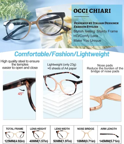 Miniatura 5 de OCCI CHIARI Lentes de lectura con filtro de luz azul+1.0X potencia lectores antirreflejos para mujeres 1.0 1.25 1.5 1.75 2.0 2.25 2.5 2.75 3.0 3.5
