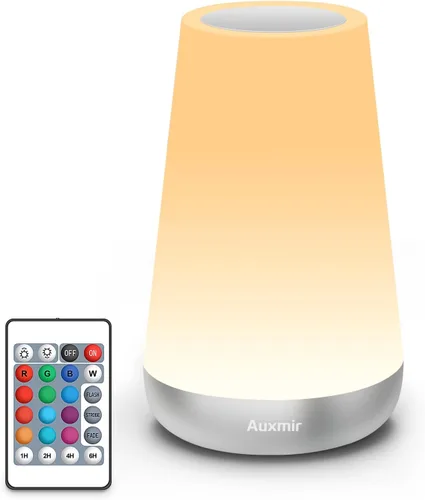 Miniatura 10 de Auxmir Luz Nocturna LED 2 Pack Lámpara de Mesita de Noche con Control Táctil y Remoto, Luz de Mesa Regulable con 13 Colores RGB Cambiantes, 5