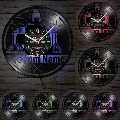 Miniatura 2 de The Geeky Days Reloj de pared con nombre personalizado, 7 colores cambiantes, reloj de pared de vinilo con luz nocturna LED, reloj de pared