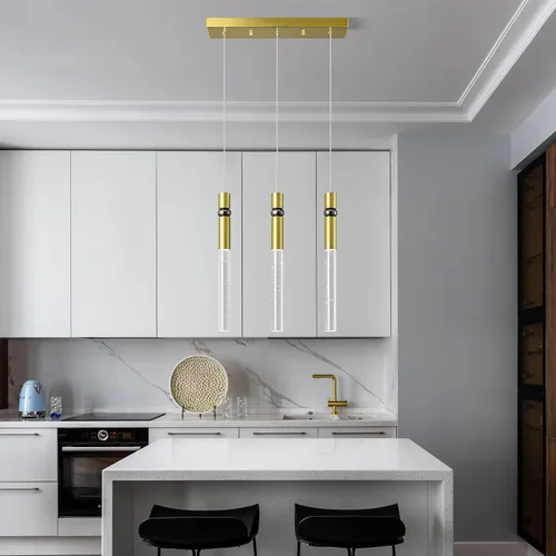 Miniatura 2 de Iluminación colgante de 3 luces para comedor, lámpara LED regulable moderna de oro con luces colgantes de cristal de burbujas, isla de cocina