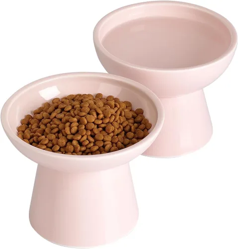 Miniatura 9 de LoeJan Juego de cuencos elevados de comida y agua para gatos, comedero de cerámica extra ancho y elevado, cuenco de alimentación a presión Verde