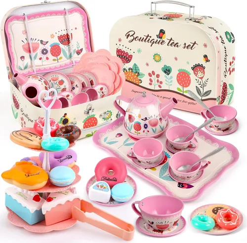 Miniatura 8 de Juego de té de unicornio para niñas pequeñas, de 3, 4, 5, 6 años, juego de simulación de cocina para niños pequeños con juego de té de estaño