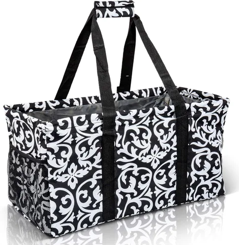Miniatura 26 de Bolsa de utilidad extragrande Lucazzi - Cesta de lona rectangular plegable reutilizable con marco de alambre con dos bolsillos exteriores