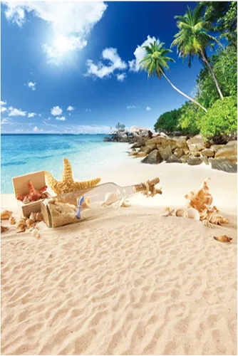 Miniatura 6 de Allenjoy Telón de fondo de playa tropical de verano, isla de Hawaii, palmeras de palmeras para fotos de fiesta temática Sea Luau de 5 x 7 pies