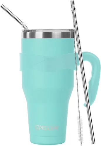 Miniatura 12 de Ezprogear Vaso de campamento de acero inoxidable de 40 onzas con asa, taza de agua magenta roja con tapa (Magenta)