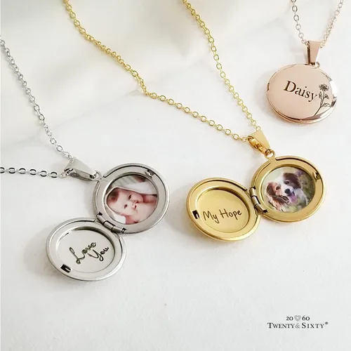Miniatura 4 de TwentySixty Collar con medallón de círculo personalizado para mujeres niñas niños sostiene fotos flor de nacimiento personalizada y grabada collar