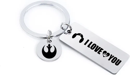 Miniatura 3 de Cualque Llavero de estrella con texto en inglés I Love You I Know 2 unidades llavero de Han y Leia Wars juego de regalos para parejas para novios