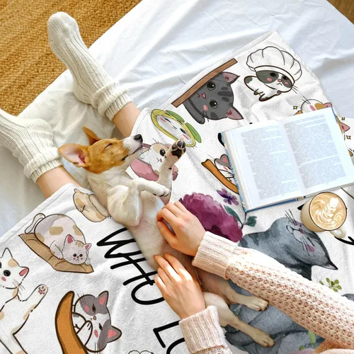 Miniatura 6 de Manta para Gatos de Franela Ultra Suave Just a Girl Who Loves Cats Mantas Regalos de Gatos para Amantes de los Gatos Mantas Acogedoras y Ligeras