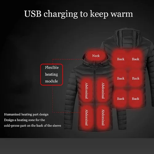 Miniatura 2 de Chaqueta térmica para invierno, ligera, con calefacción eléctrica USB, con capucha desmontable, 11 zonas con calefacción