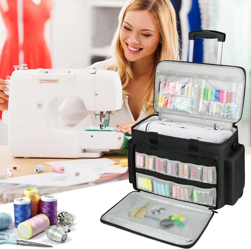 Miniatura 8 de LEFOR·Z Estuche rodante para máquina de coser con ruedas, bolsa de transporte para máquina de coser, bolsa de mano con carrito para la mayoría