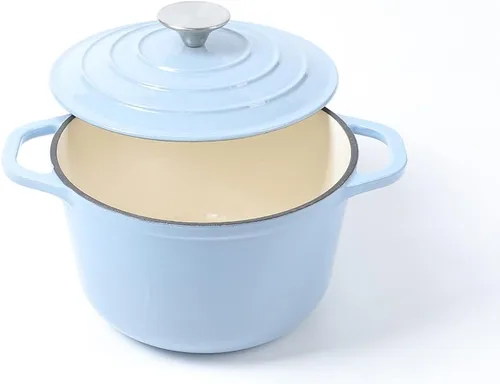 Miniatura 3 de HAWOK Horno holandés de hierro fundido esmaltado de 3 cuartos de galón, diámetro 7.87 pulgadas con tapa, azul