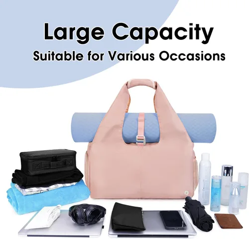 Miniatura 5 de sportsnew Bolsas de gimnasio de yoga para mujer con compartimento para zapatos, bolsillos de almacenamiento en seco húmedo y soporte ajustable