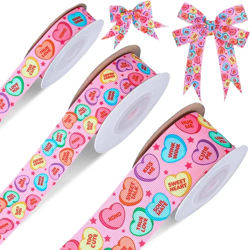 Miniatura 16 de JarThenaAMCS 3 rollos de cinta de grogrén para conversación del día de San Valentín, dulce corazón, sé mío, abrazo, beso, cinta blanca y rosa