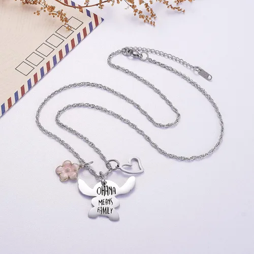 Miniatura 2 de Ralukiia - Collar con la frase "Ohana mean family", llavero con forma de Stitch, regalos de joyería para niños y niñas