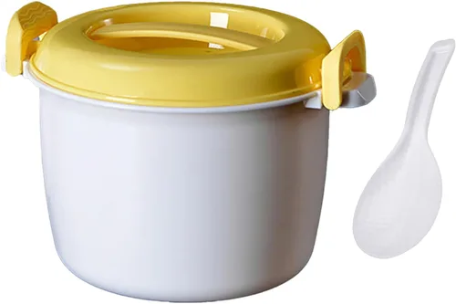 Miniatura 10 de FEESHOW Arrocera portátil de microondas de grado alimenticio con paleta de arroz, color blanco, pequeño
