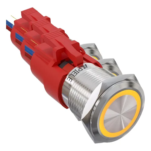 Miniatura 22 de APIELE Interruptor de botón de bloqueo de 0.748 in, 12 V CC, anillo de halo de ojo de ángel LED de 0.74 pulgadas, 1NO1NC SPDT con enchufe de cable