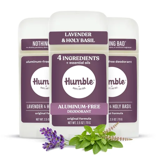 Humble - Desodorante sin aluminio para mujeres y hombres, lavanda y albahaca sagrada, desodorante natural limpio y fresco en barra con aceites