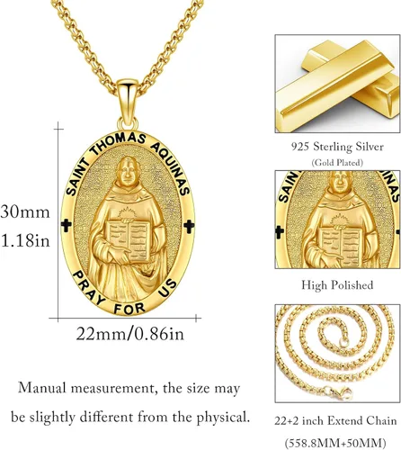 Miniatura 433 de Collar con colgante de plata de ley 925 con medalla de San Patrón, joyería religiosa para hombres y mujeres, con cadena de acero inoxidable 316L