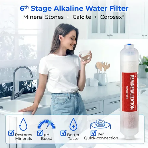 Miniatura 9 de iSpring RCC7AK - Sistema de filtro de agua potable por ósmosis inversa de 6 etapas con reimineralización alcalina, pH natural, color blanco