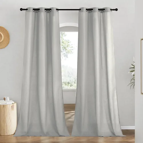 Miniatura 88 de NICETOWN Cortinas de lino natural con textura de lino para dormitorio, mezcla de lino rústica con ojales en la parte superior, semitransparentes