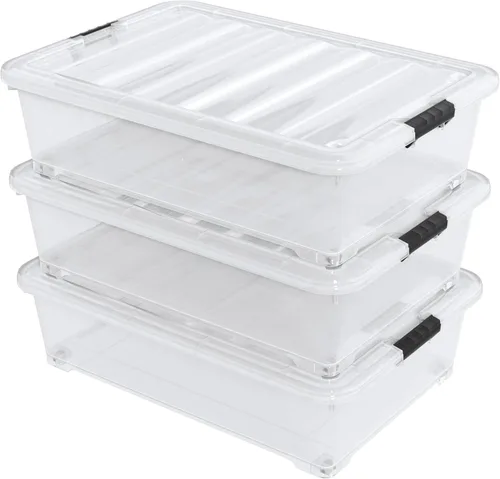 Miniatura 9 de Juego de 4 contenedores apilables de plástico transparente para debajo de la cama con tapa, 20 cuartos de galón Latch storage container, slim 5.98