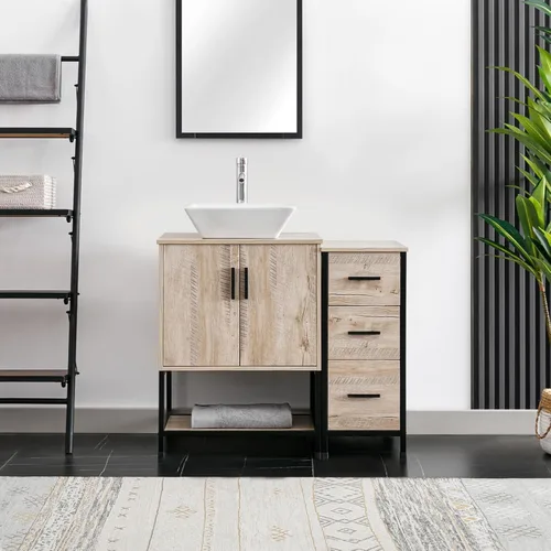 Miniatura 24 de eclife Combo de Tocador de Baño de 36" con Lavabo, Gabinete Moderno de Soporte de Metal con Estante Inferior y Gabinete Lateral de Almacenamiento