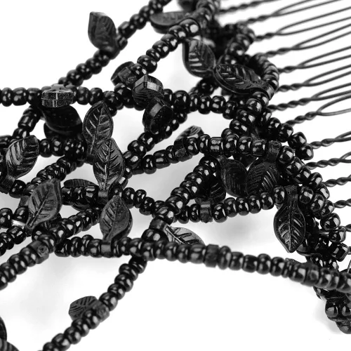 Miniatura 5 de Juego de pinzas y peines para el cabello de perlas – clips dobles elásticos elásticos, peines mágicos, herramienta de peinado de cabello DIY (negro)