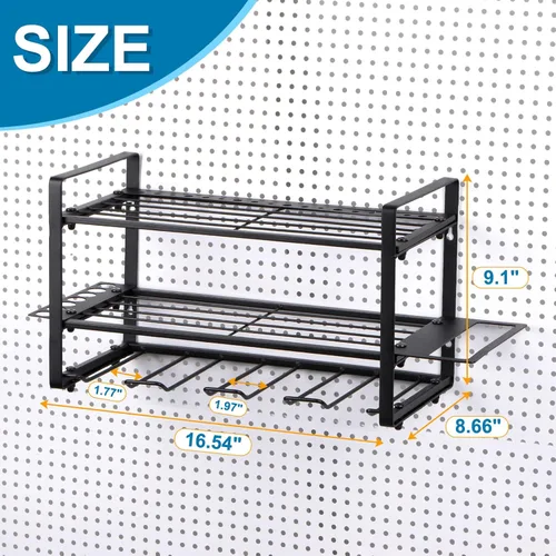 Miniatura 2 de HARFINGTON Organizador de herramientas eléctricas, 3 capas, 4 estantes de almacenamiento de taladros, estilo de montaje en pared, estante