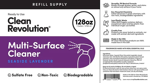 Miniatura 3 de Clean Revolution Suministro de repuesto para limpiador de superficies múltiples, no tóxico, ecológico y a base de plantas, listo para usar, lavanda