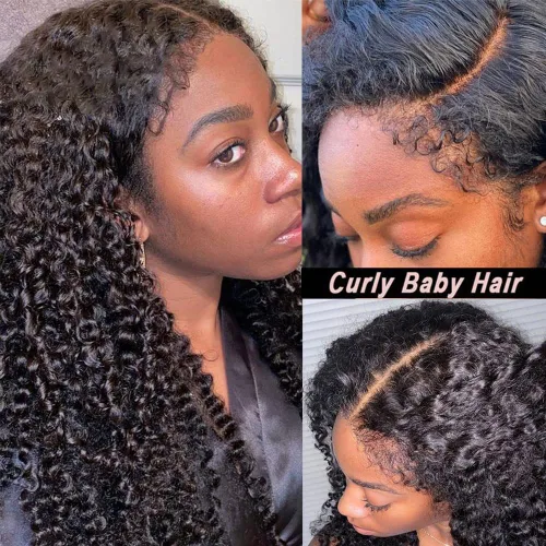 Miniatura 2 de Peluca de cabello humano con bordes rizados de 13x4, encaje frontal transparente HD, pre depilada, pre decolorada, con nudos, bordes 4C, cabello