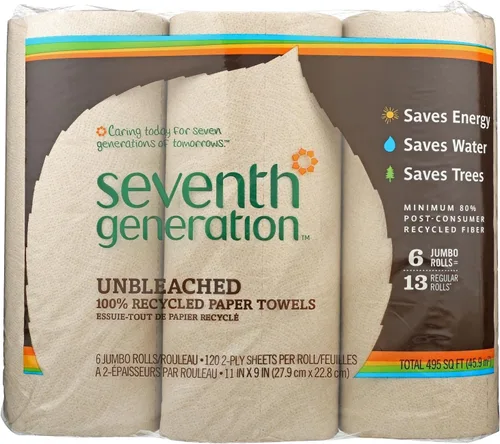 Miniatura 6 de Seventh Generation Toallas de papel sin blanquear, 100% papel reciclado, 30 rollos jumbo Marrón