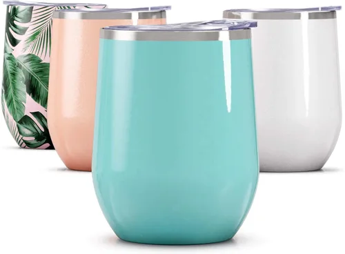 Miniatura 38 de Maars Bev - Vaso de vino de acero inoxidable sin tallo con tapa, aislado al vacío de 12 onzas, a prueba de derrames, apto para viajes, vasos midnight
