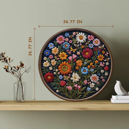 Miniatura 4 de Rompecabezas vintage de flores silvestres para adultos de 1000 piezas, rompecabezas redondo de mariposa abeja planta arte de la naturaleza