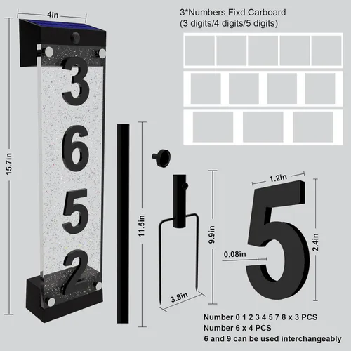 Miniatura 6 de Números solares de casa para exteriores, letrero de dirección solar de acrílico con estacas de hierro, control remoto impermeable RGBW que cambia