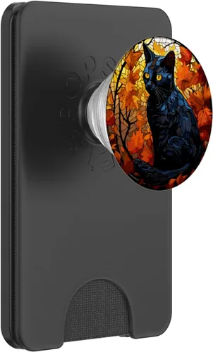 Miniatura 7 de Halloween Gato Negro Vidriera Otoño Hojas PopSockets Estándar PopGrip