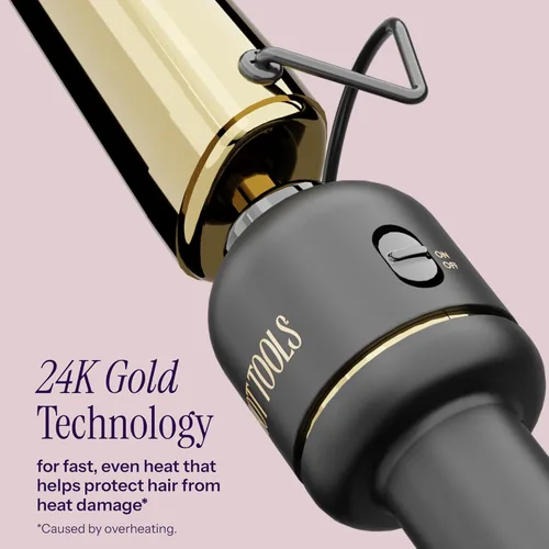 Miniatura 2 de HOT Tools Varita rizadora ovalada de barril extendido de oro de 24 quilates para rizos con volumen Sin abrazadera para un peinado rápido y fácil