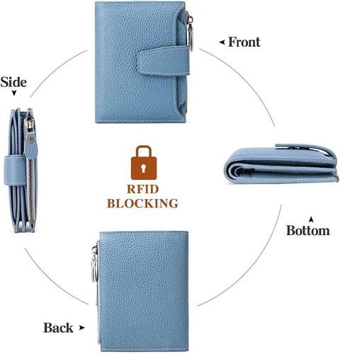 Miniatura 4 de FALAN MULE - Cartera de cuero auténtico para mujer, pequeña plegable , compacta, con interferencia de radiofrecuencia (RFID)